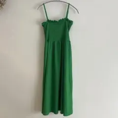 グリーン キャミワンピース フリル付き