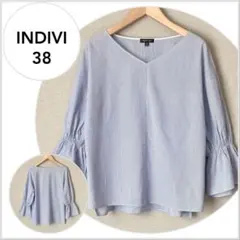 【美品♪】INDIVI ストライプ キャンディスリーブブラウス