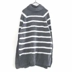 anewday タートルネック ボーダーニット【S】グレー トップス レディース