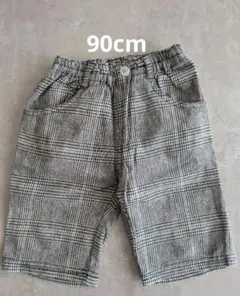 90cm 黒 ベージュ 緑の チェック柄パンツ グレージュ系