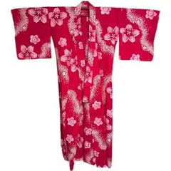 レディース 浴衣 トールサイズ 紅赤系 ピンク系 花柄 鹿の子 綿 花火 夏祭り
