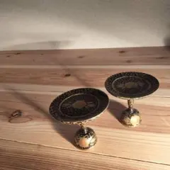 木製 高杯 高坏 二客組 雛道具 雛飾り 供物台 黒 金彩 唐草文 梅花文 木製 高杯 高坏 二客組 雛道具 雛飾り 供物台 黒 金彩 唐草文 梅花文