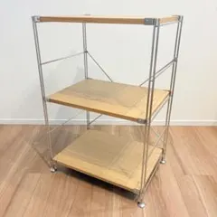 美品！無印良品 MUJIステンレスユニットシェルフ オーク棚小3段ラック