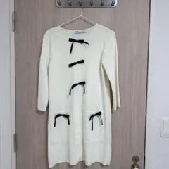 ZARA アイボリー リボン付き ワンピース S