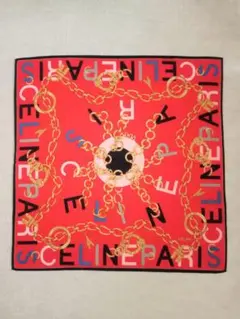 CELINE セリーヌ 大判ハンカチーフ ミニスカーフ チェーン柄