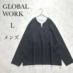【グローバルワーク】キーネックレイヤード 長袖 Tシャツ 重ね着風 カットソーのサムネイル