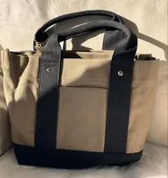 トートバッグ 　帆布 キャンバス 3つ仕切り ベージュxブラック