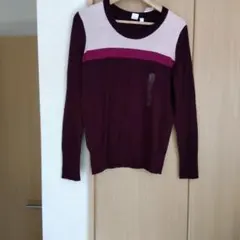 バーガンディ クルーネックニットセーター S