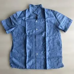 ユニクロリネンコットンオープンカラーシャツXLブルー