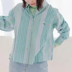 niko and... 青緑ストライプ　シャツ　Mサイズ