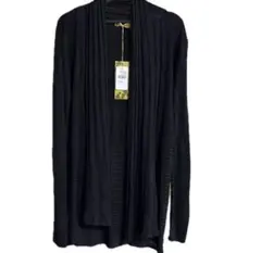 新品タグ付 黒ロングカーディガン リブ 春羽織り M〜L
