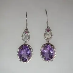 未使用❣️アメジスト＆ルビー＆ダイヤ925K14WG仕上げピアス