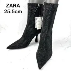 【新品級】ZARA ストーン 装飾 ブラック ブーツ キラキラ 25.5のサムネイル