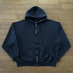 【美品】90s JERZEES ブラック フルジップ パーカー L 古着 90s USA製 Jerzees 無地 プレーン セットイン スウェット ジップ