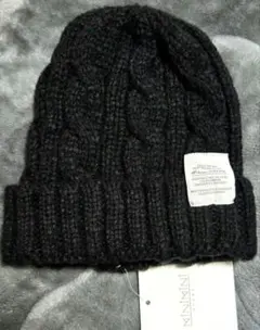 minimini store ニット帽 ニット 帽子 黒 ブラック ケーブル編み