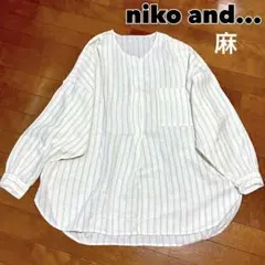 美品★niko and…麻リネンリヨセルスキッパーシャツ　ストライプ　ニコアンドのサムネイル