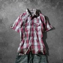 archive フリンジ チェック 半袖シャツ grunge Y2Kのサムネイル