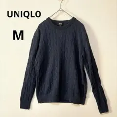 UNIQLO メンズ M ネイビー コットン カシミヤ ケーブル編み セーター
