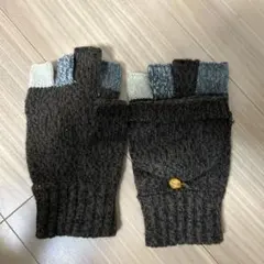 ブラウン ニット 指なし手袋