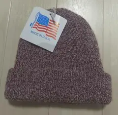 未使用 赤 マーブル 無地 ニット帽 made in USA アメリカ製