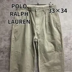 ポロラルフローレン 長袖 チノパン ビッグシルエット 緑 カーキ【9353】