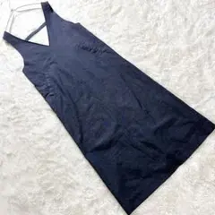 美品 SLOBE IENA ツイル Vネック ジャンパースカートグレー 麻混