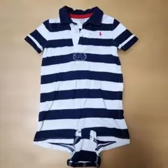 Ralph Lauren ネイビー/ホワイトストライプロンパース　80