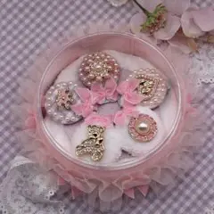 ハンドメイド　ヘアアクセサリー リボン、レースアクセサリーケース付き