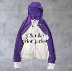 y2k NIKE 短丈 ショート ナイロンジャケット チェック柄 パープル Sのサムネイル