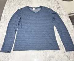 【美品】TAKEO KIKUCHI 青 Vネック 長袖 綿100% 日本製