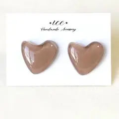 1285◆ぷっくりハート　ライトブラウン　大ぶり　ハンドメイドピアス　イヤリング