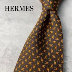 極美品 HERMES エルメス ジャガード H柄 ランダム ネクタイ オレンジ