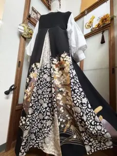 白と黒の花柄裾引き帯セット 大衆演劇 - メルカリ