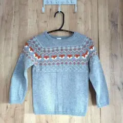 *キツネ柄ニットセーター グレー*