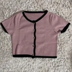 ピンク クロップドカーディガン 半袖のサムネイル