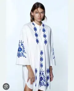 ZARA 刺繍入りホワイトシャツワンピース