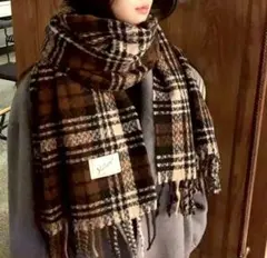 専用　大判マフラー ショール【ブラウン】チェック カシミア風　男女兼用