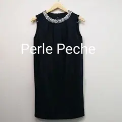 ★ Perle Peche ペルルペッシュ ひざ丈ワンピース 襟元が素敵