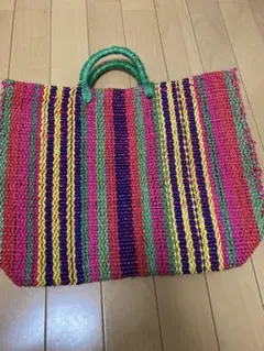 メキシコ　ストライプのかごバッグ