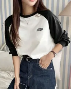Dazy ブラック・ホワイト ラグランスリーブ Tシャツ Mサイズ