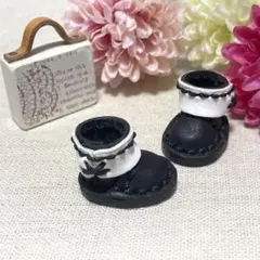 ワンポイントショートブーツ⑱（ブラック&ホワイト）オビツ11 10cmぬい靴