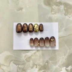 ネイルチップ ハンドメイド 個性派ネイル  韓国 茶色 量産型 ジェルネイル