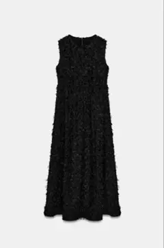 ZARA エンボス加工生地ミディワンピース XS ブラック ノースリーブ