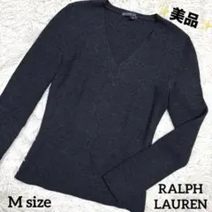 美品✨RALPH LAUREN リブニット Vネック チャコールグレー M 細身