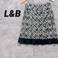 392 L&B ひざ丈スカート　フレア　白黒　フォーマル　綺麗め　総柄　春夏秋