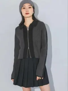 ジーナシス JEANASIS バイカラーダブルジップカーディガン 新品タグ付のサムネイル