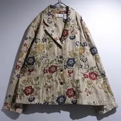 90s マルチカラー 花 柄 デザイン ジャガード ゴブラン ジャケット