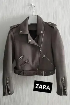 ZARAオリーブグリーン レザーライダースジャケット
