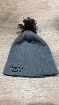 グレー ポンポン付き ニット帽