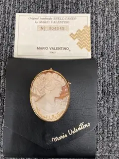 MARIO VALENTINO K18 シェルカメオ ブローチ レザーケース付き